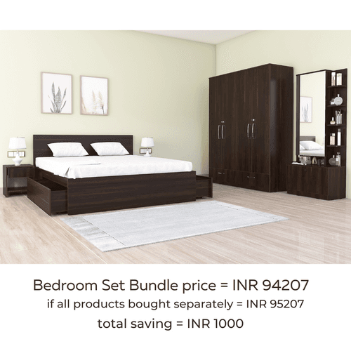 Royale 1 set of 5 modular furniture - King Bed, 4 Door Wardrobe, Dresser with Mirror and 2 side tables