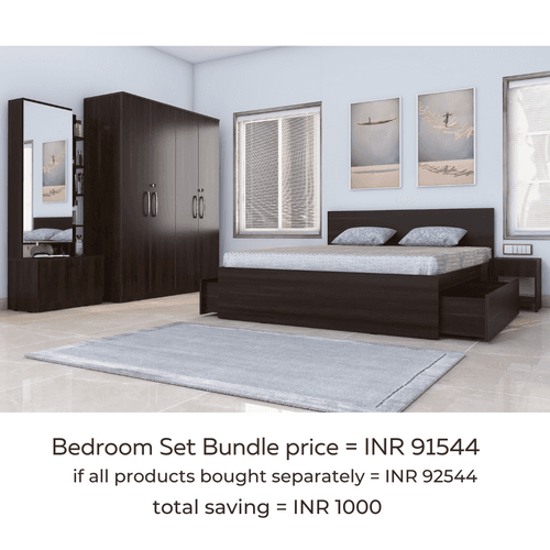 Royale 2 set of 5 modular furniture - King Bed, 4 Door Wardrobe, Dresser with Mirror and 2 side tables