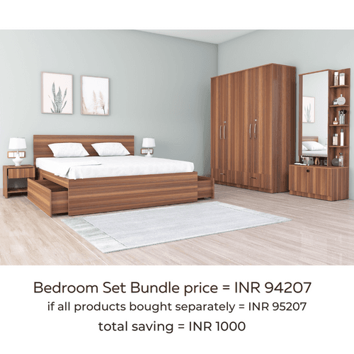 Royale 1 set of 5 modular furniture - King Bed, 4 Door Wardrobe, Dresser with Mirror and 2 side tables