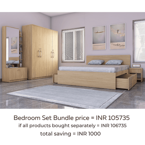 Royale 2 set of 5 modular furniture - King Bed, 4 Door Wardrobe, Dresser with Mirror and 2 side tables