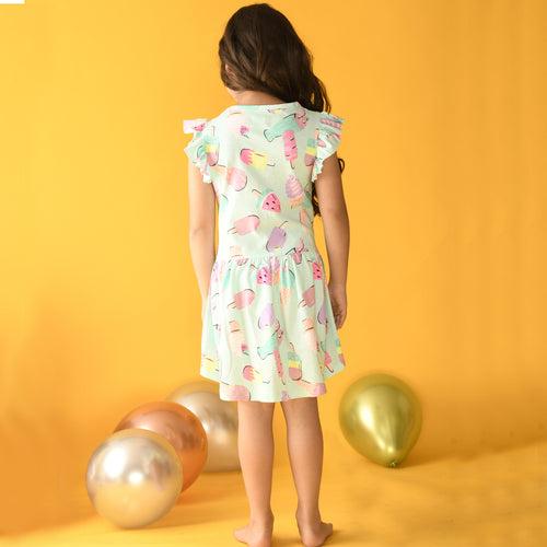 SUMMER ICECREAM SHORT SLEEVES DRESS - AQUA