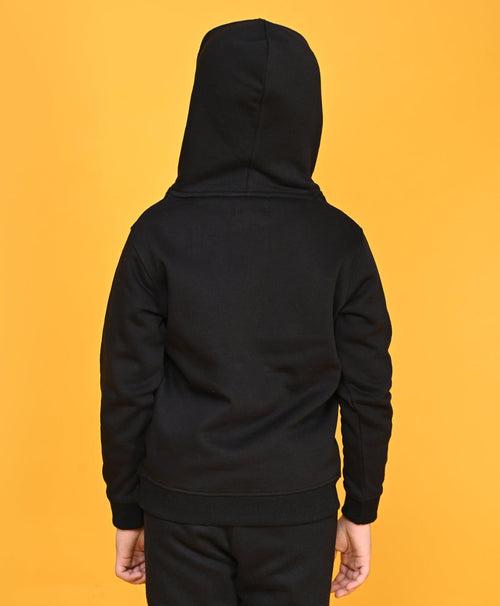 BLACK SPORTY BOYS FLEECE ZIPPER HOODIE - BLACK