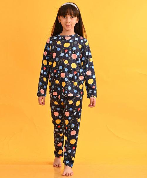 PLANET WORLD GIRLS LONG SLEEVES PYJAMA SET - BLUE