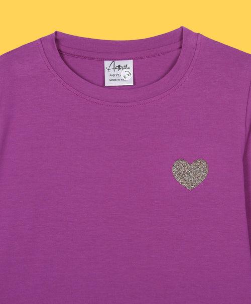 PURPLE HEART LONG SLEEVES GIRLS T-SHIRT  - PURPLE