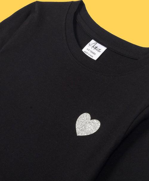 SILVER HEART BLACK LONG SLEEVES T-SHIRT - BLACK