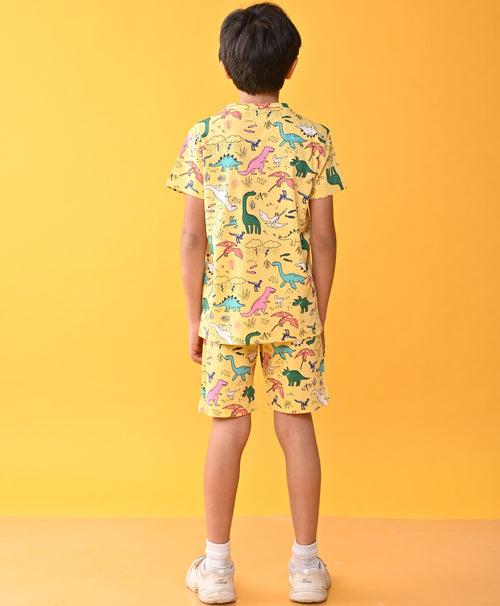 RAINING DINOSAUR SLEEPWEAR SHORTS SET - YELLOW