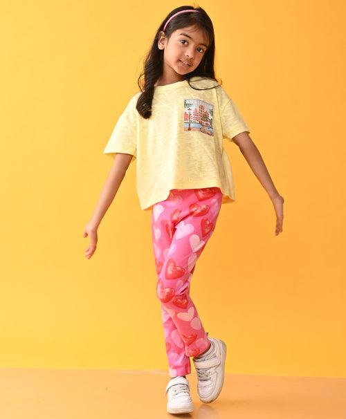 AMSTERDAM YELLOW TSHIRT HEART PINK LEGGINGS SET - YELLOW /PINK