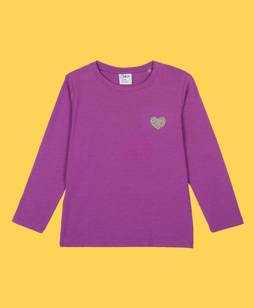 PURPLE HEART LONG SLEEVES GIRLS T-SHIRT  - PURPLE