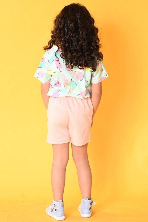 ICE CREAM PINK FRILL SHORTS SET- AQUA/PINK