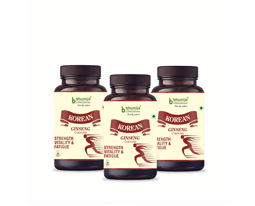 Bhumija Lifesciences Korean Ginseng 400mg/Serve - 60 Veg Capsules for Vitality and Performance