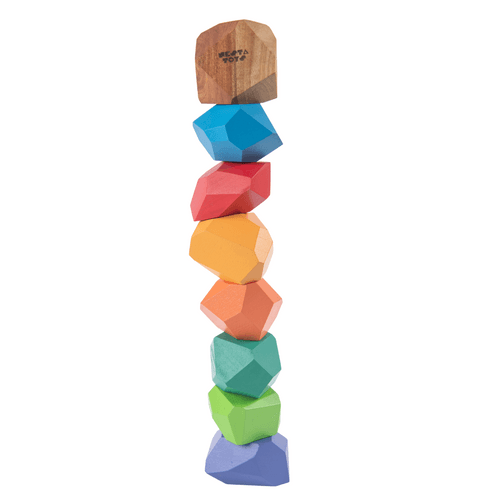 NESTA TOYS - Wooden Stone Balancing Blocks |  Rainbow Stacking Sensory Toy (8 Pcs)