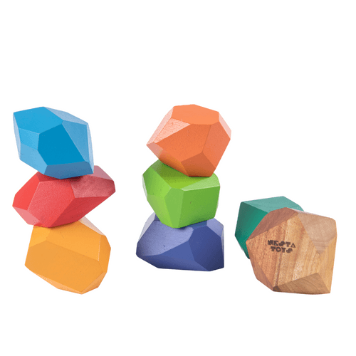 NESTA TOYS - Wooden Stone Balancing Blocks |  Rainbow Stacking Sensory Toy (8 Pcs)