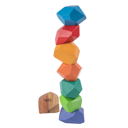 NESTA TOYS - Wooden Stone Balancing Blocks |  Rainbow Stacking Sensory Toy (8 Pcs)