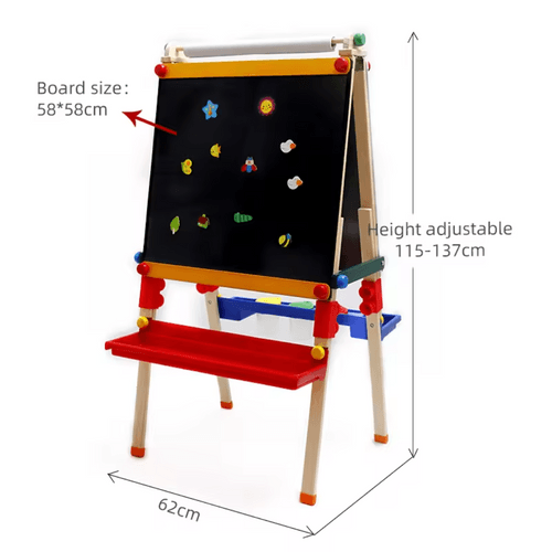 Art Easel with Adjustable Magnetic Board, Paper Roll and Storage