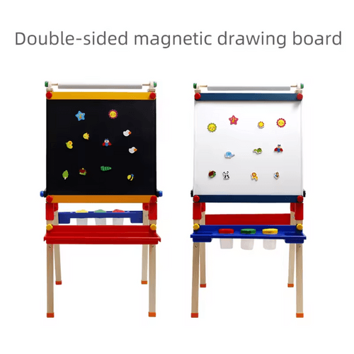 Art Easel with Adjustable Magnetic Board, Paper Roll and Storage