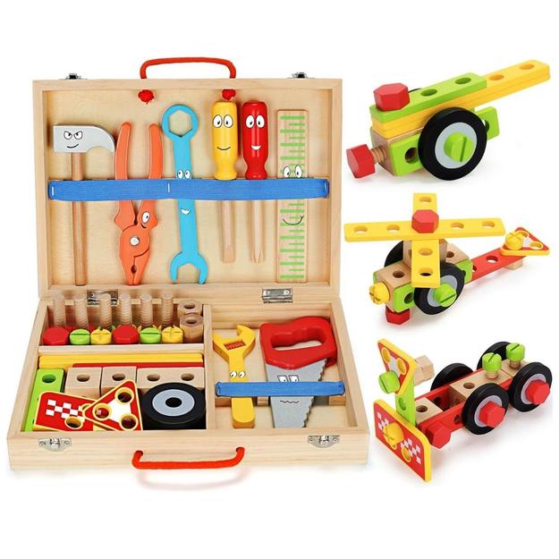 40-Piece Wooden Tool Kit Set with Tool Box