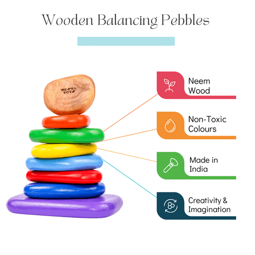 NESTA TOYS - Wooden Balancing Pebbles |  Rainbow Stacking Sensory Toy (8 Pcs)