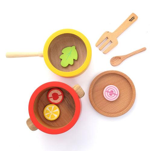Kitchen Toy Combo (3+ Years) - Wooden Gas Stove and Cooking Set (10 Pcs)
