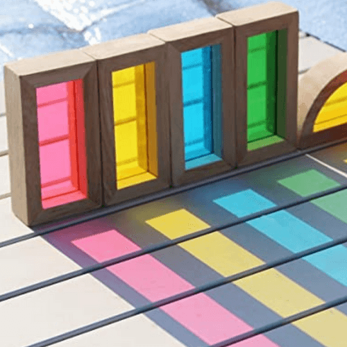 Wooden Rainbow Blocks | Acrylic Multicolor Geometrical Blocks Set for Kids