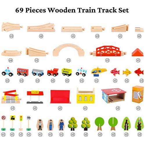 69 Pieces Beech Wood Train Track Set