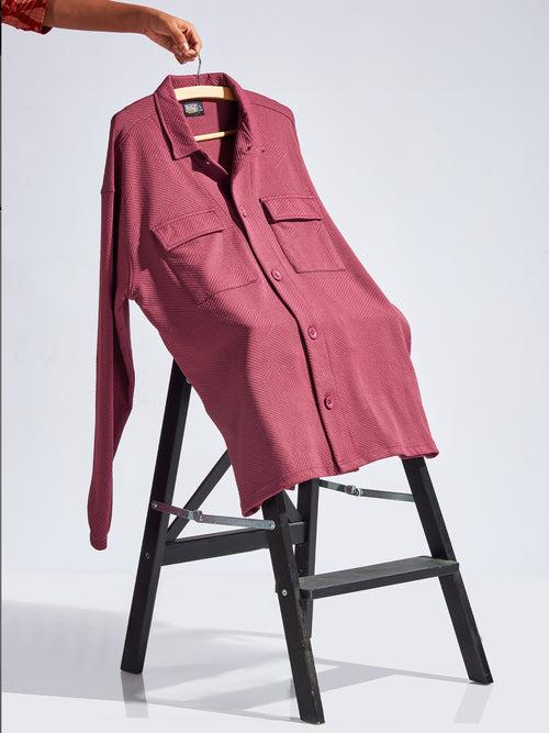 Double Pocket Solid Burgundy Shacket