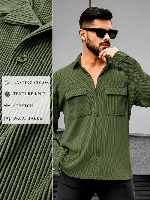 Stripe Textured Olive Full Sleeve Shirt