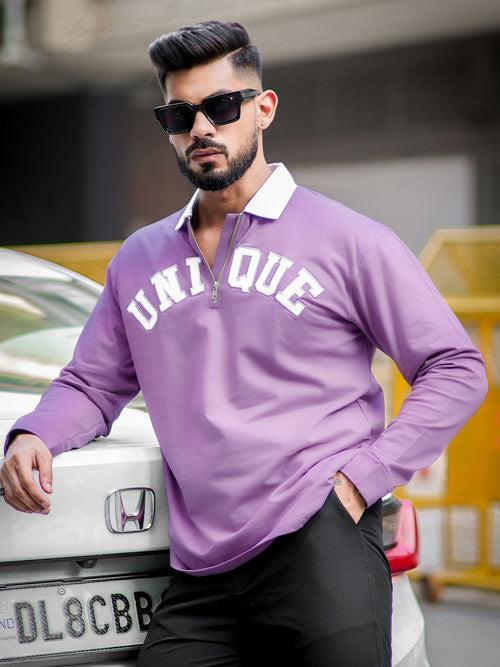 Half Zip Unique Lavender Fullsleeve Polo Tshirt