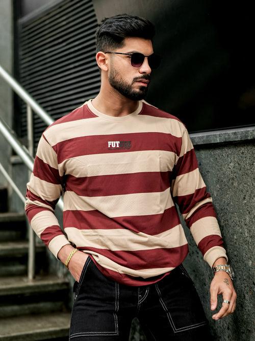 Future Stripes Brown Oversized T-Shirt