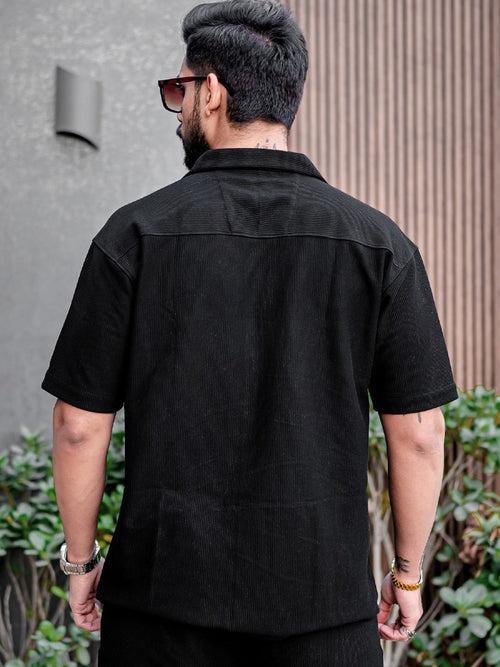Cord Knit Textured Black Shirt
