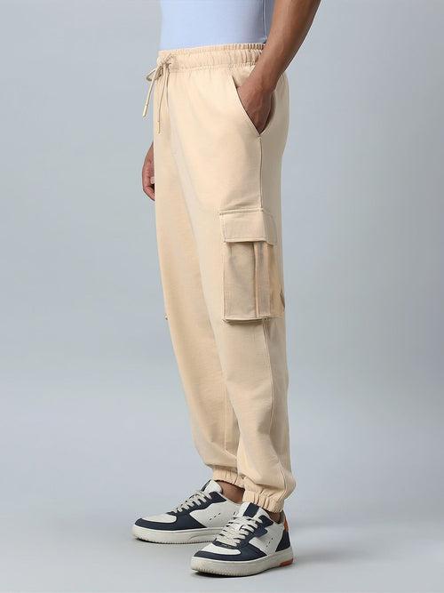 Double Pocket Solid Beige Loose fit Cargo