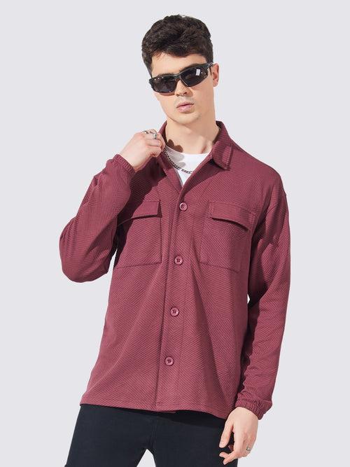 Double Pocket Solid Burgundy Shacket