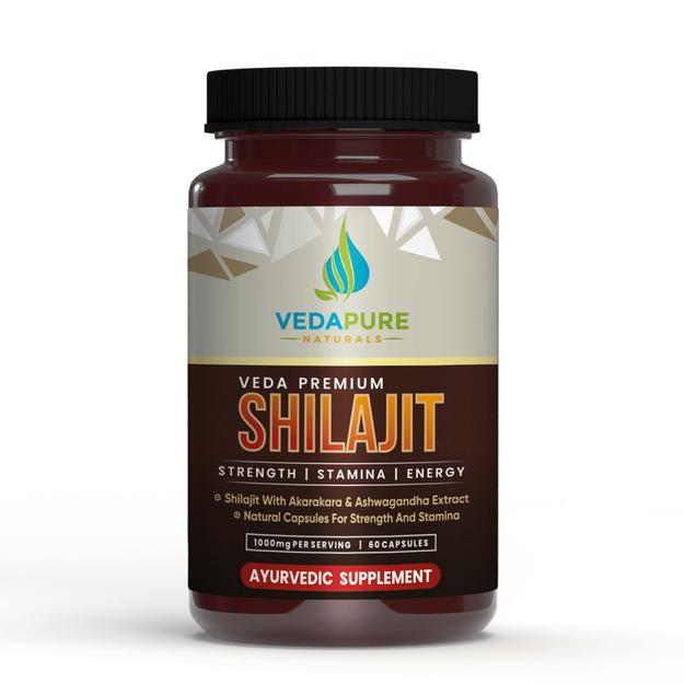 Vedapure Naturals Premium Shilajit/Shilajeet with Safed Musli & Ashwagandha Extracts - 1000mg 60 Capsules