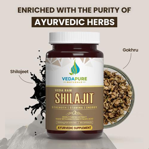 Vedapure Naturals Raw Shilajit for Strength & General Health-60 Capsules