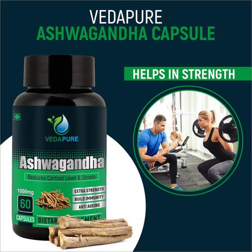 Vedapure Naturals Veda Testo-19 Anabolic Booster - 60 Capsules &  Veda Ashwagandha Anxiety & Stress Relief-60 capsules Combo Pack