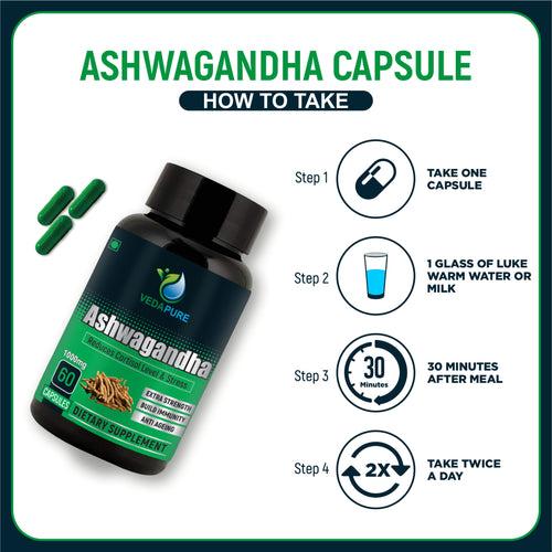 Vedapure Naturals Veda Testo-19 Anabolic Booster - 60 Capsules &  Veda Ashwagandha Anxiety & Stress Relief-60 capsules Combo Pack