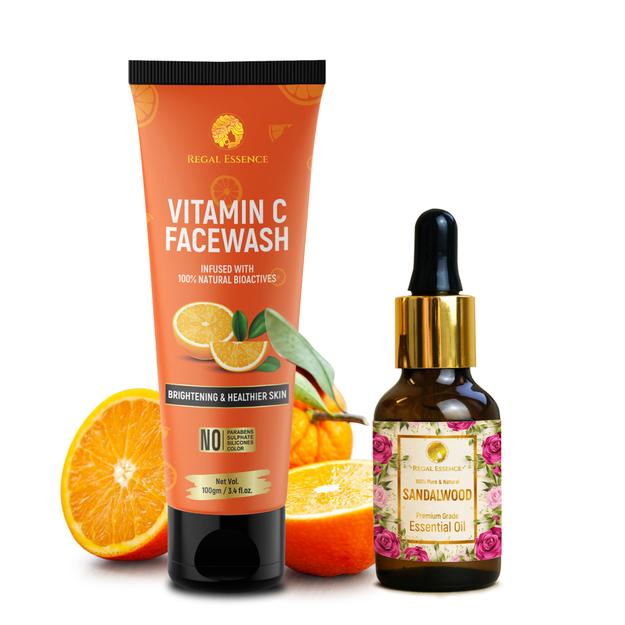 Regal Essence  Vitamin C Face Wash & Sandalwood Essential Oil For Skin & Face (COMBO PACK)