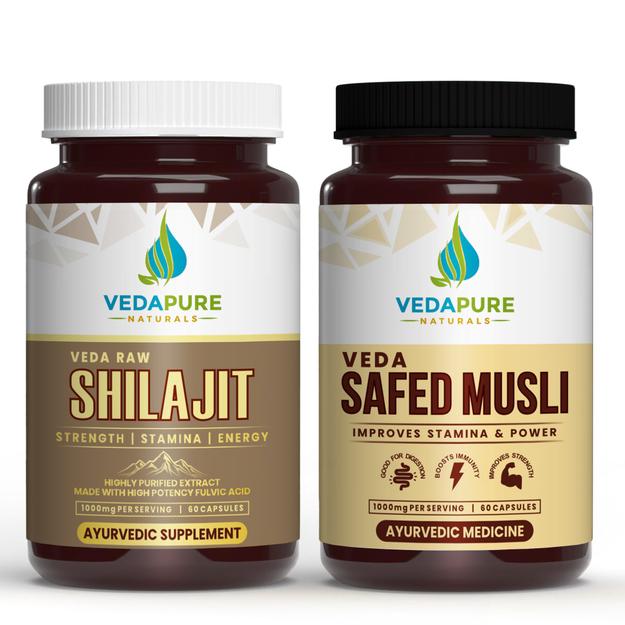 Vedapure Naturals Veda Raw Shilajit  & Veda Safed Musli 60 Capsules  (COMBO PACK)