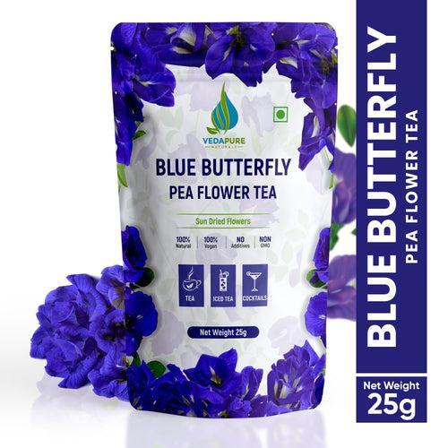 Vedapure Naturals Blue Butterfly Pea Flower Tea, Caffeine Free Flower Base, Antioxidant Rich Detox Herbal Tea - 25 g