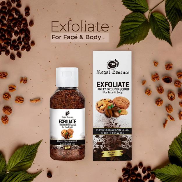 Regal Essence Exfoliate Face & Body Dry Srcub | Coffee & Walnut | Best Tan & Dead Skin Removal Scrub  (75 GM)