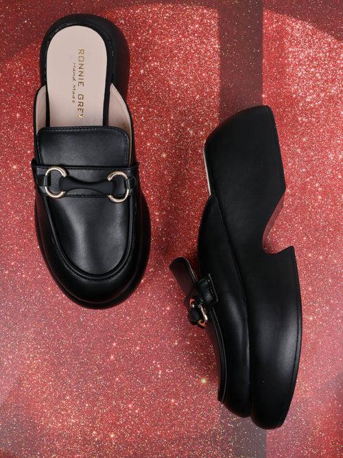 Women Black Solid Mules