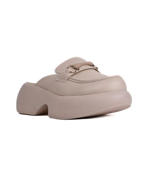 Women Beige Solid Mules