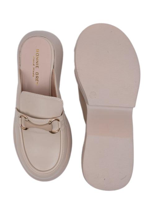 Women Beige Solid Mules