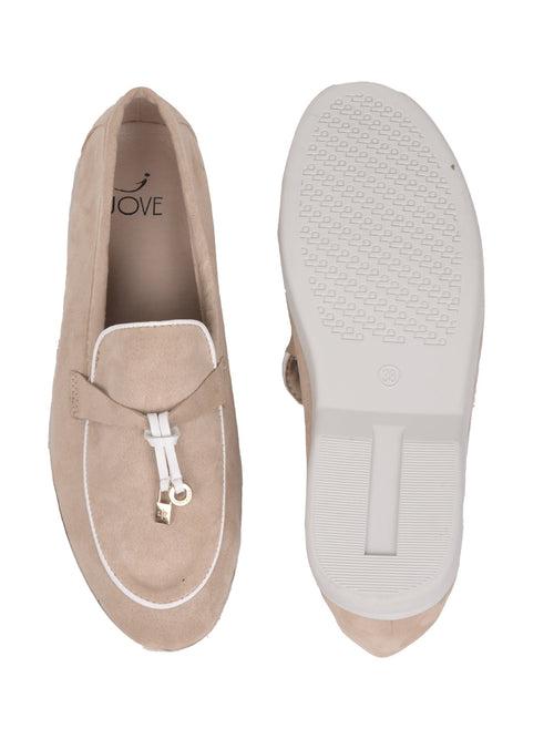 Women Beige Solid Loafers