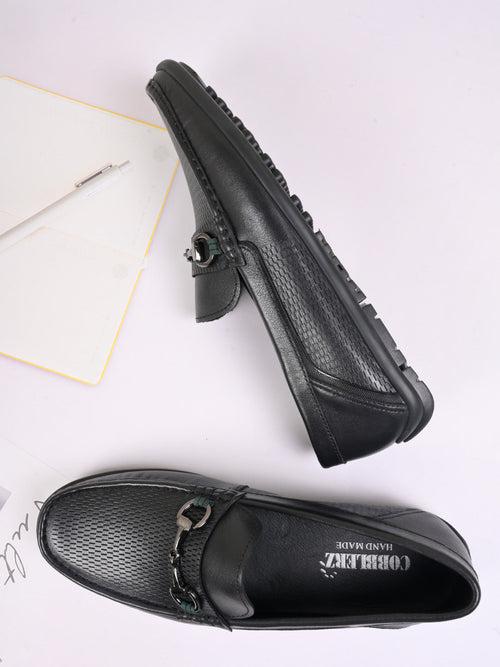 Men Black Perforated Driving Shoes