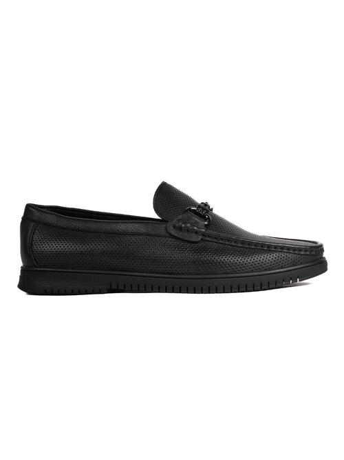 Men Black Perforated Loafers