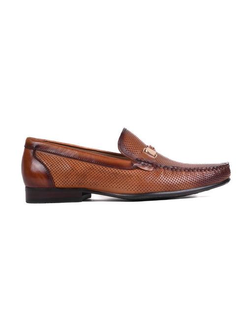Men Tan Perforated Loafers