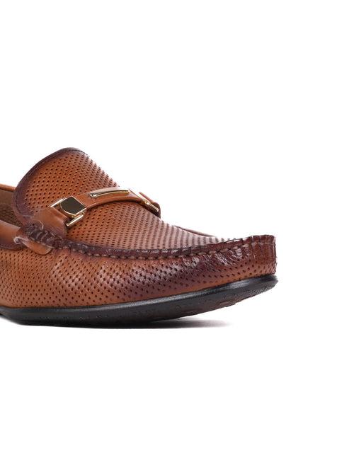 Men Tan Perforated Loafers