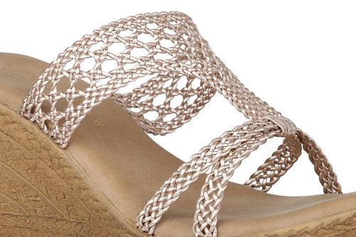 Women Rose Gold Woven Design Wedges