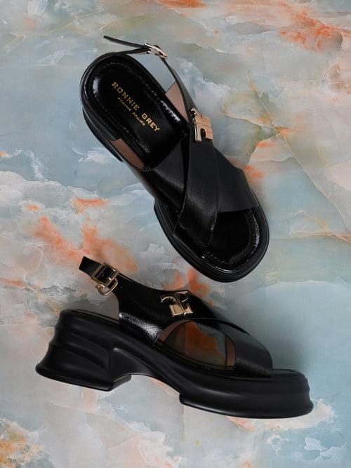 Women Black Solid Cross Strap Sandals