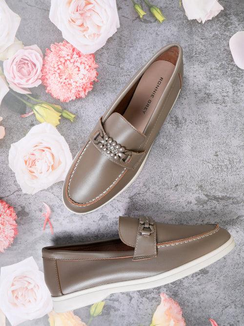 Women Khaki Solid Loafers